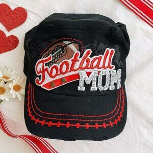 Football Mom Rhinestone Military Cap Game Day Hat Sport Bling Distressed Gift